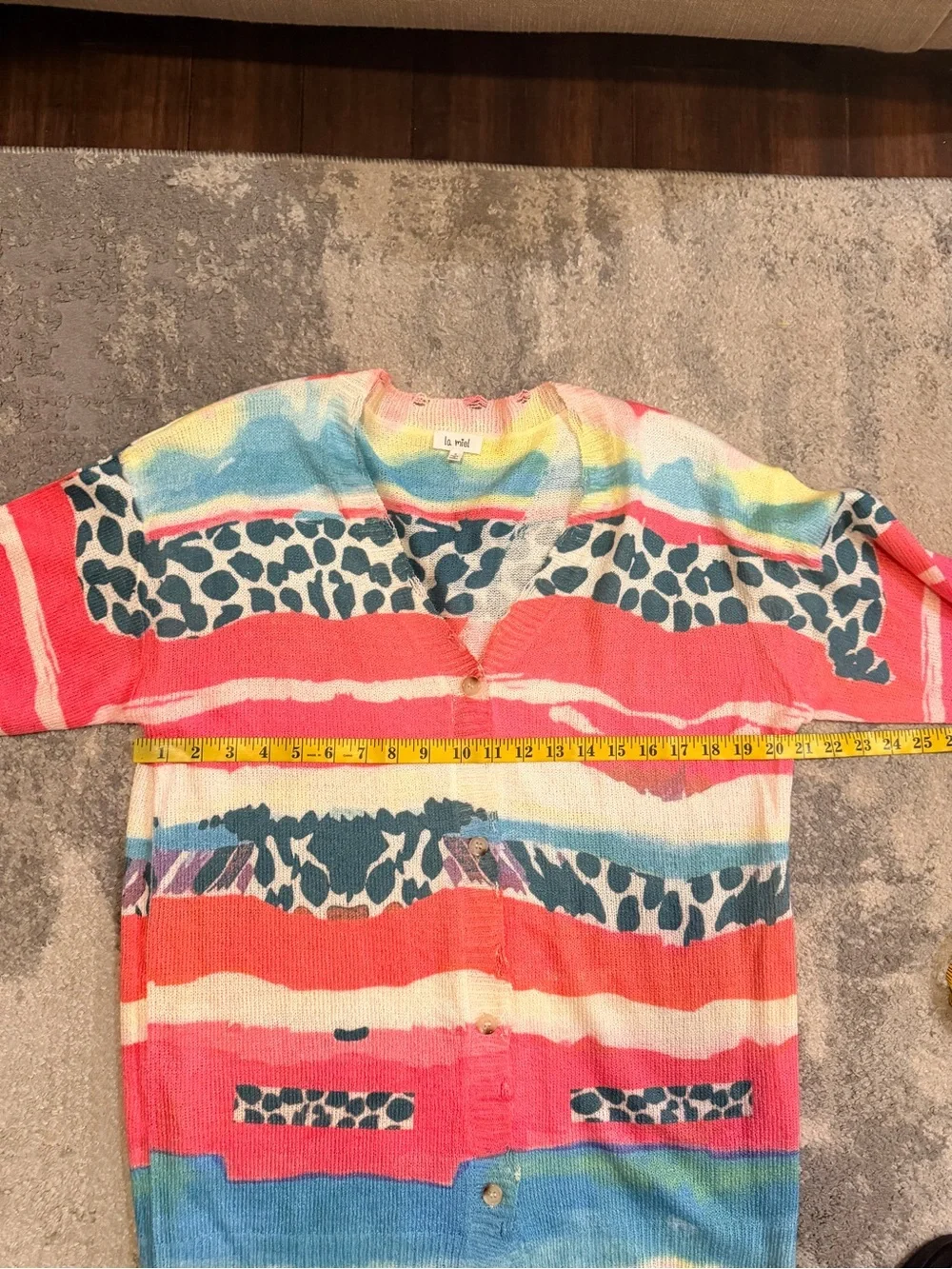 LA MIEL Pastel Rainbow Knit Cardigan in Pink, Yellow, Blue